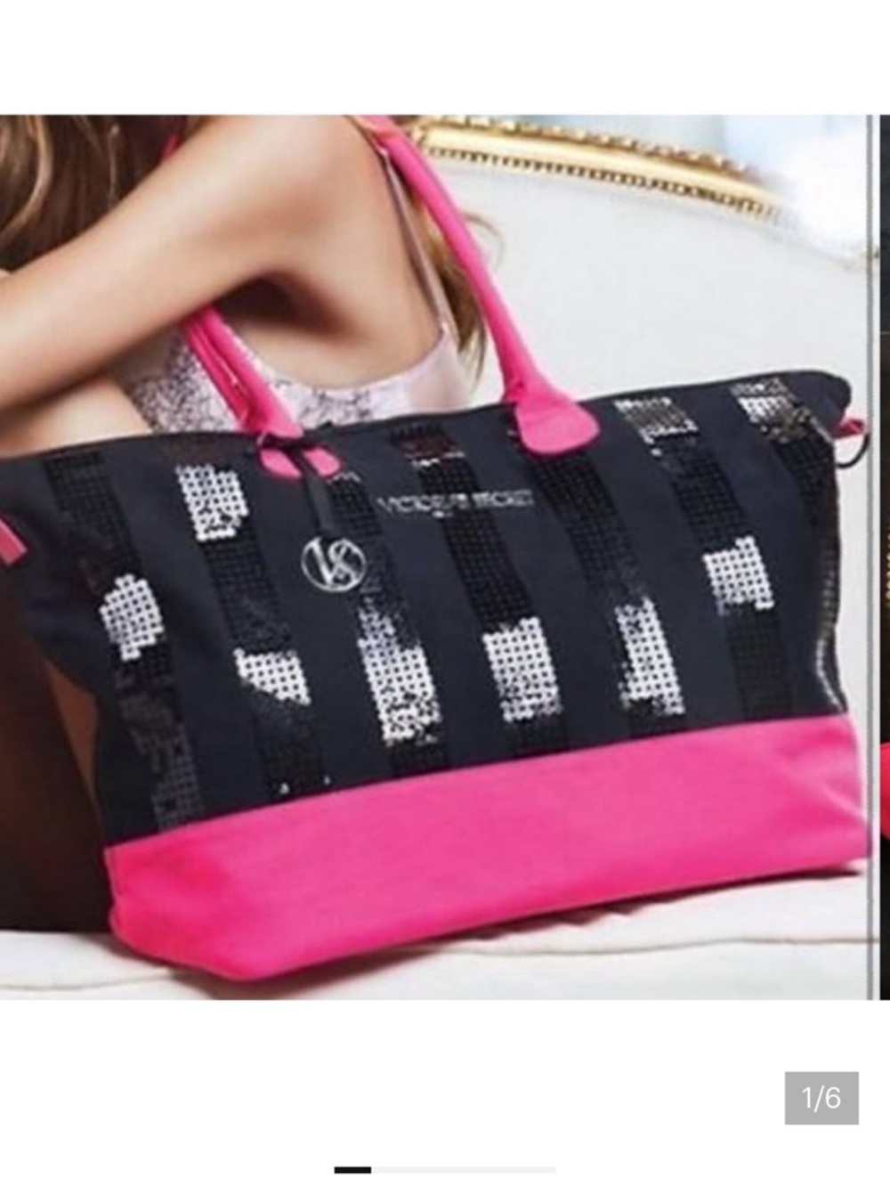 Victoria's Secret Black & Pink Sequin Weekender